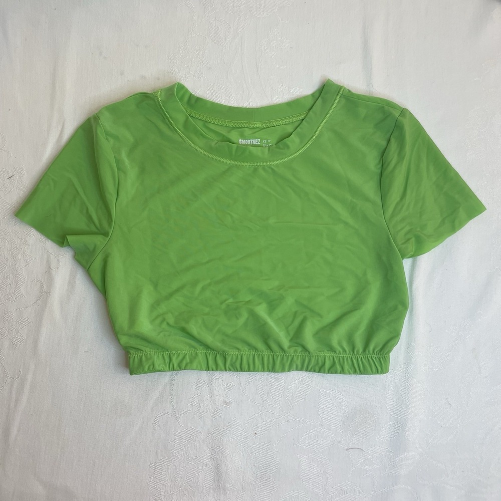 Aerie Smoothez Crop Top Bralette Cropped Shapewear Shirt Size XS Neon Green